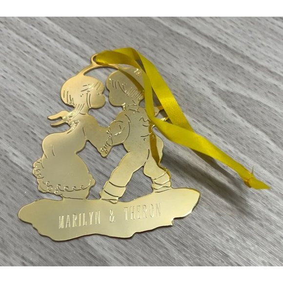 Vintage Brass Christmas Tree Ornament First Kiss G Duchin 1980 Personalized - Picture 4 of 5